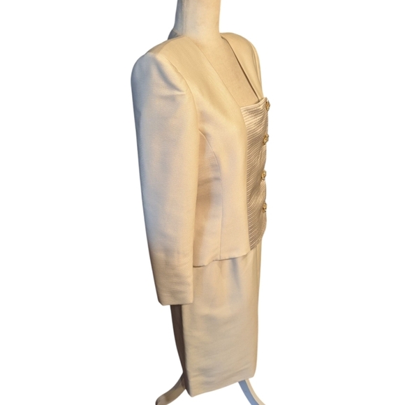 Arthur Doucette Designer Cream Skirt Suit Rhinestone Button Blazer Skirt Sz 8 - Picture 2 of 8
